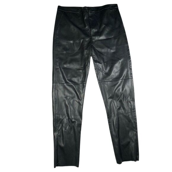 Zara Pants - Zara Black Faux Leather Zip Ankle Pants Raw Hem Size XL